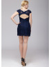 Navy Blue Eyelash Lace Keyhole Back Mother Dress 